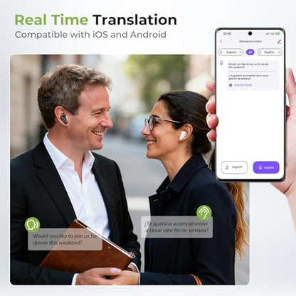 NE20 Earbuds, 2025 New NE20 AI Translation Earbuds in Real Time, Language Translator Headphones with LCD Touch Screen Audifonos Traductores Inglés Español Support 140 Languages for Travel White