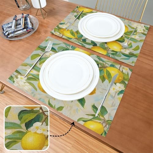 ALAZA Lemon Print Flower 1 PC Placemats Rectangle Table Mat for Dining Table Restaurant Kitchen Home Decor, 12" x 18"