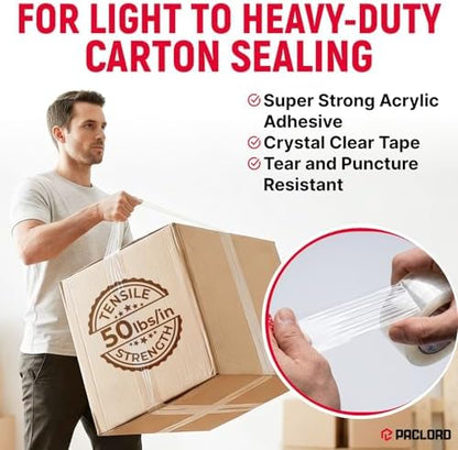 2" x 110 Yards Clear Packing Tape, Pack of 8 - Heavy-Duty 2.6 Mil Thick Carton Sealing Tape with Industrial Strength Adhesion for Packaging, Moving, or Shipping Boxes