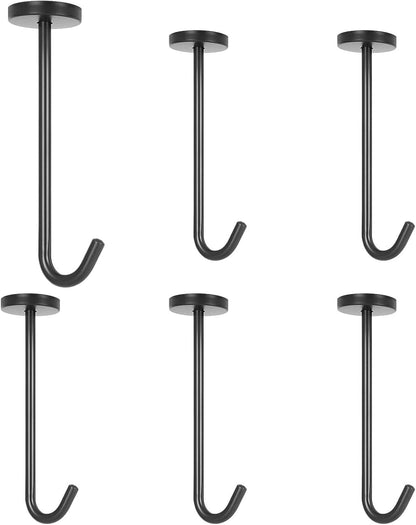 NearMoon Coat Hooks, Wall Hooks for Hanging Hat Hurse Robe, 304 Stainless Steel Heavy Duty Towel Hangers for Bathroom Livingroom Kitchen-Ceiling Hook, 6 Pack (6 Inch, Matte Black)