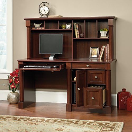 Sauder Palladia Computer Desk with Hutch, Large Storage and File Drawer, Home Office Desk - Select Cherry Finish