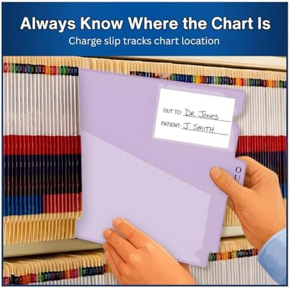 Doctor Stuff - Center Tab Vinyl Outguides, Diagonal Cut Front Pocket, Top Charge Out Slip Pocket, Plastic File Folder, Letter Size 9" x 13-1/4", Lavender, 25/Box