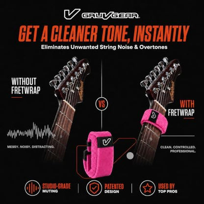 Gruv Gear Fret Wrap & Guitar Mute, Fretwrap for Acoustic, Electric & Bass | String Dampener Recording, Tapping & Practice Accessory (1 Pack, Large Pink, Fits 6 String Bass, 8 String Guitar)