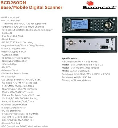 Uniden Bearcat BCD260DN Base/Mobile Digital Scanner, Performance Features, Band Scope Rapid System/Channel Number Tagging, Narrowband Reception, Search Features to Detect Signals Faster Than Ever
