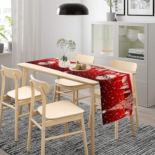 Merry Christmas Table Runner Red Snowflakes ,Xmas Ball Ornaments Snow Red Table Runners for Dinning Table,Snowflake Sparkle Kitchen Decor,Holiday Dinner Decoration-13x60 Inch
