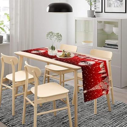 Merry Christmas Table Runner Red Snowflakes ,Xmas Ball Ornaments Snow Red Table Runners for Dinning Table,Snowflake Sparkle Kitchen Decor,Holiday Dinner Decoration-13x60 Inch
