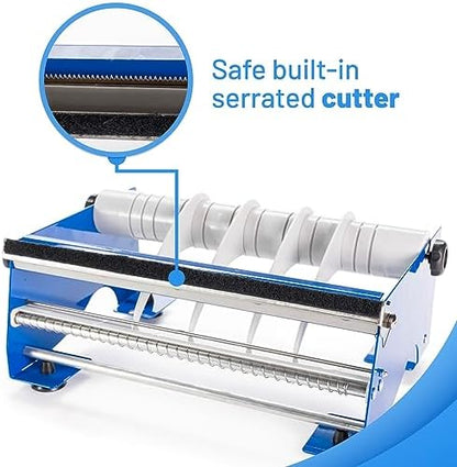 IDL Packaging 12" Manual Label and Tape Dispenser, 2" and Up Core Size, Adjustable Roll Width - Tabletop & Wall-Mounted Multi Roll Holder - Industrial Grade Steel Construction