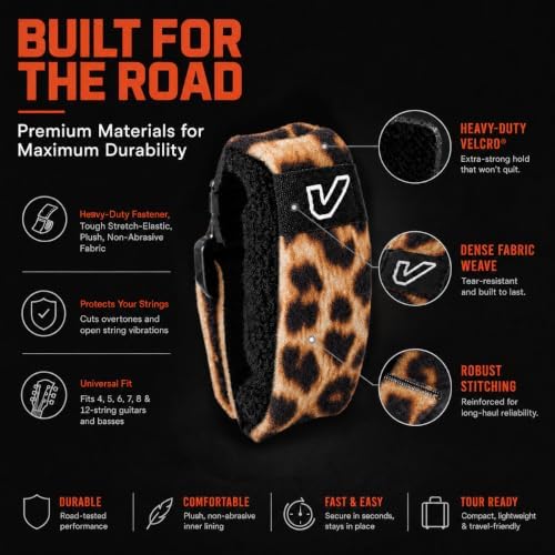 Gruv Gear Fret Wrap & Guitar Mute, Fretwrap for Acoustic, Electric & Bass | String Dampener Recording, Tapping & Practice Accessory (1 Pack, Medium Leopard, Fits 5 String Bass, 7 String Guitar)