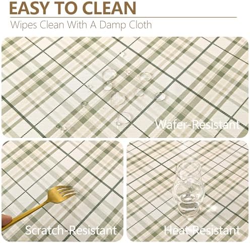 DWCN Checkered Tablecloth, 60 x 102 Inch, Rectangular, Sage Green and White