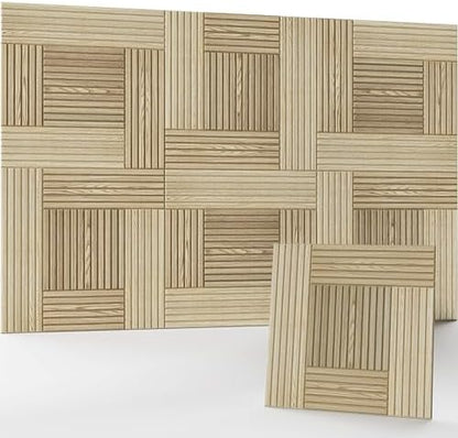 JaneTech 6 Pack Wood Acoustic Panels, Decorative Acoustic Wall Panels Sound Absorbing with Nano Glue for Recording Studio, Home Office, Conference Room, Loom Field, 23.62x23.62 Inches
