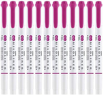 Zebra Pen MILDLINER No Bleed Highlighter, Fuchsia Color, Dual Tip, 12-Pack