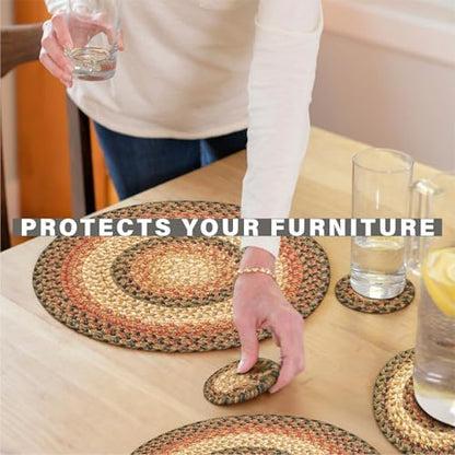 Homespice Russet Braided Placemats Ideal as Dining Mats, Round 15" Set of 2
