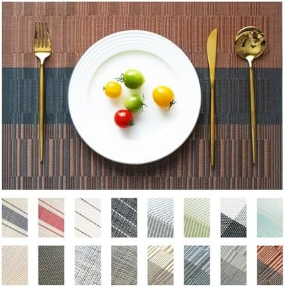 Placemats Set of 6 Vinyl/Plastic Woven Place Mats for Kitchen Table Indoor/Outdoor Washable Placemat Wipeable Dining Table Mats (Ombre Brown Black,6)