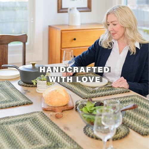Homespice Pinecone Braided Placemats for Rustic Decor, Rect 13x19 Set of 6