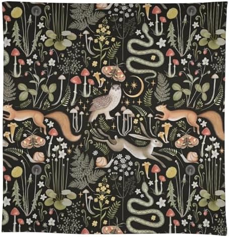 Retro Forest Curtains, Fairy Tale Woodland Wild Animals Moths Owl Snake Cartoon Flowers Mushroom Farmhouse Holiday Tablecloths for Home Kitchen Party Dinner Decor 55x75in