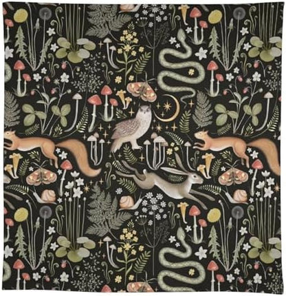 Retro Forest Curtains, Fairy Tale Woodland Wild Animals Moths Owl Snake Cartoon Flowers Mushroom Farmhouse Holiday Tablecloths for Home Kitchen Party Dinner Decor 55x75in