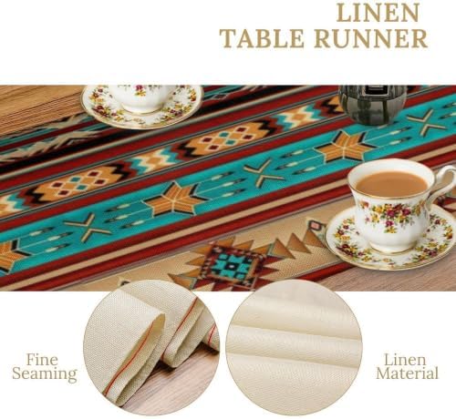 Aztec Table Runner,Ethnic Style Design Geometric Table Runners Dresser Scarves Table Setting Decor for Garden Farmhouse Wedding Party Holiday Dinner Home 13x70 Inch