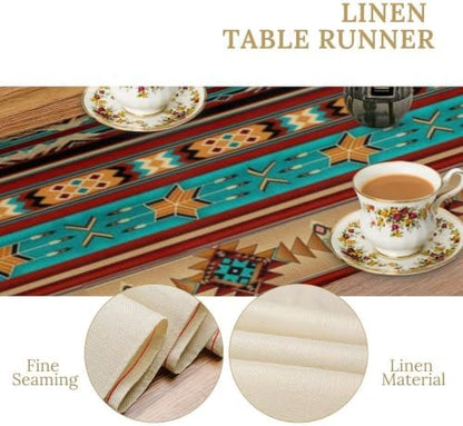 Aztec Table Runner,Ethnic Style Design Geometric Table Runners Dresser Scarves Table Setting Decor for Garden Farmhouse Wedding Party Holiday Dinner Home 13x70 Inch