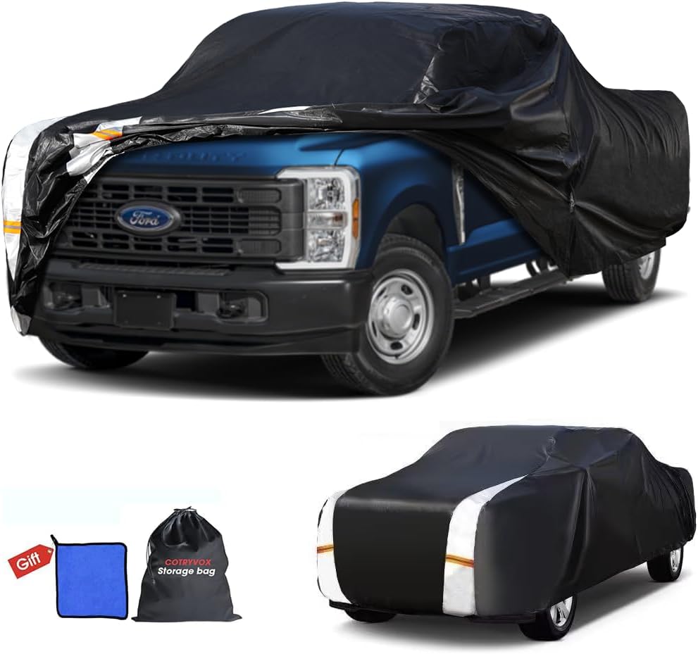 Ford F250 Truck Cover Custom Fit 2001-2026 Crew Cab Short Bed(6.8') with Door Zipper, 10 Layers Outdoor Heavy Pickup Truck Cover Waterproof All Weather, Wind Dust Sun Protector.