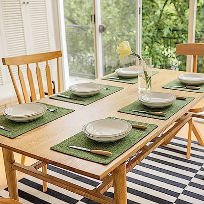 Demetex Cloth Placemats Green Set of 4 Vintage Textured Linen Place Mats Heat Resistant Plate Placemat for Kitchen Dinning Table, Green