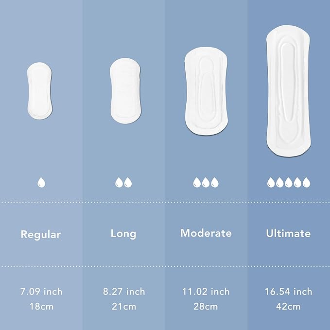 Rael Incontinence Pads for Women, Organic Cotton Cover, Postpartum Essential, Heavy Absorbency, Bladder Control, 4-Layer Core with Leak Guard Technology, Long Length (Moderate, 60 Count)