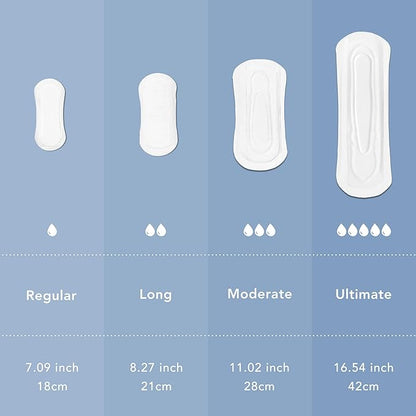 Rael Incontinence Pads for Women, Organic Cotton Cover, Postpartum Essential, Heavy Absorbency, Bladder Control, 4-Layer Core with Leak Guard Technology, Long Length (Moderate, 60 Count)