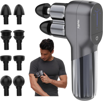 Mini Massage Gun with Double-Head, Deep Tissue Percussion Muscle Massage Gun for Relaxation, Portable Handheld Massager Gun for Athletes Relieving Pain, Soreness and Stiffness
