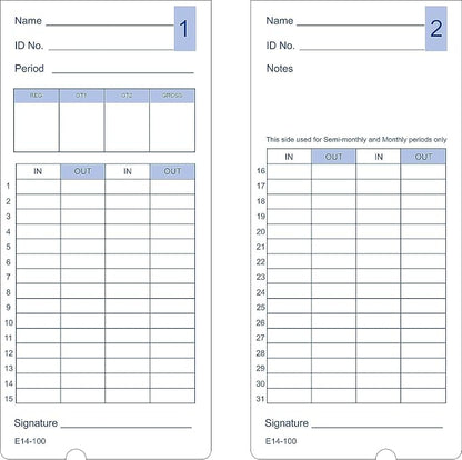 Compumatic E14 Time Cards for Lathem 400E Time Recorder (Qty 400)