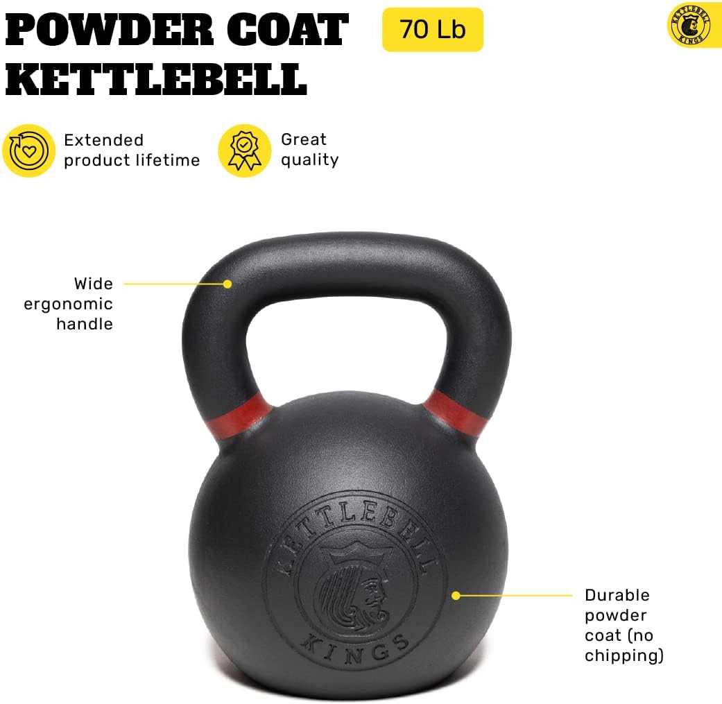 Kettlebell Kings Powder Coated Kettlebell Weights 5-90 LB | Workout Gym Equipment & Strength training sets for Women & Men | Durable Coating for Grip Strength, Rust Prevention