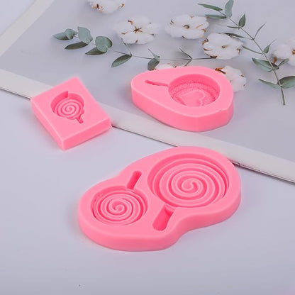 3 Pcs Love Lollipop Fondant Molds Bow Lollipop Silicone Mold,for Birthday Parties, Weddings Cake Decoration Chocolate Candy Muffins Marzipan Flower Paste DIY Epoxy Polymer Clay