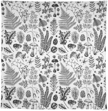 Vintage Mushroom Tablecloth, Black White Nature Forest Fern Leaves Autumn Plants Botanical Print Table Cover for Home Dining Decor Kitchen Party Outdoor 60x90in