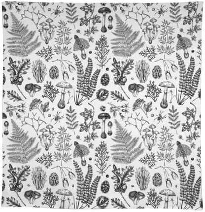 Vintage Mushroom Tablecloth, Black White Nature Forest Fern Leaves Autumn Plants Botanical Print Table Cover for Home Dining Decor Kitchen Party Outdoor 60x110in