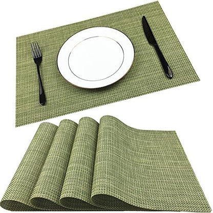 WAZAIGUR Placemats Crisscross Woven Vinyl Place Mats Set of 4 Green&Yellow