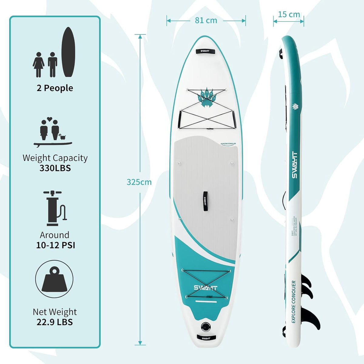 Inflatable Stand Up Paddle Board – Durable SUP for Adults & Youth,33" Wide Blow Up Paddle Board with Paddle, Pump, Backpack,Leash – All Around Stable for All Skill Levels, Carries up to 450 lbs