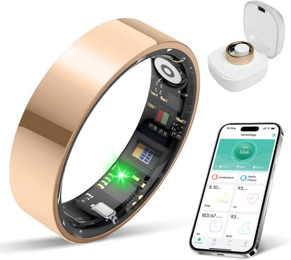 Smart Ring with Sleep Apnea Monitoring, No APP Subscription, 10-Day Battery Life, Stress/Heart Rate/Women's Health Tracker, Android & iOS Compatible (Rose Gold, 12)