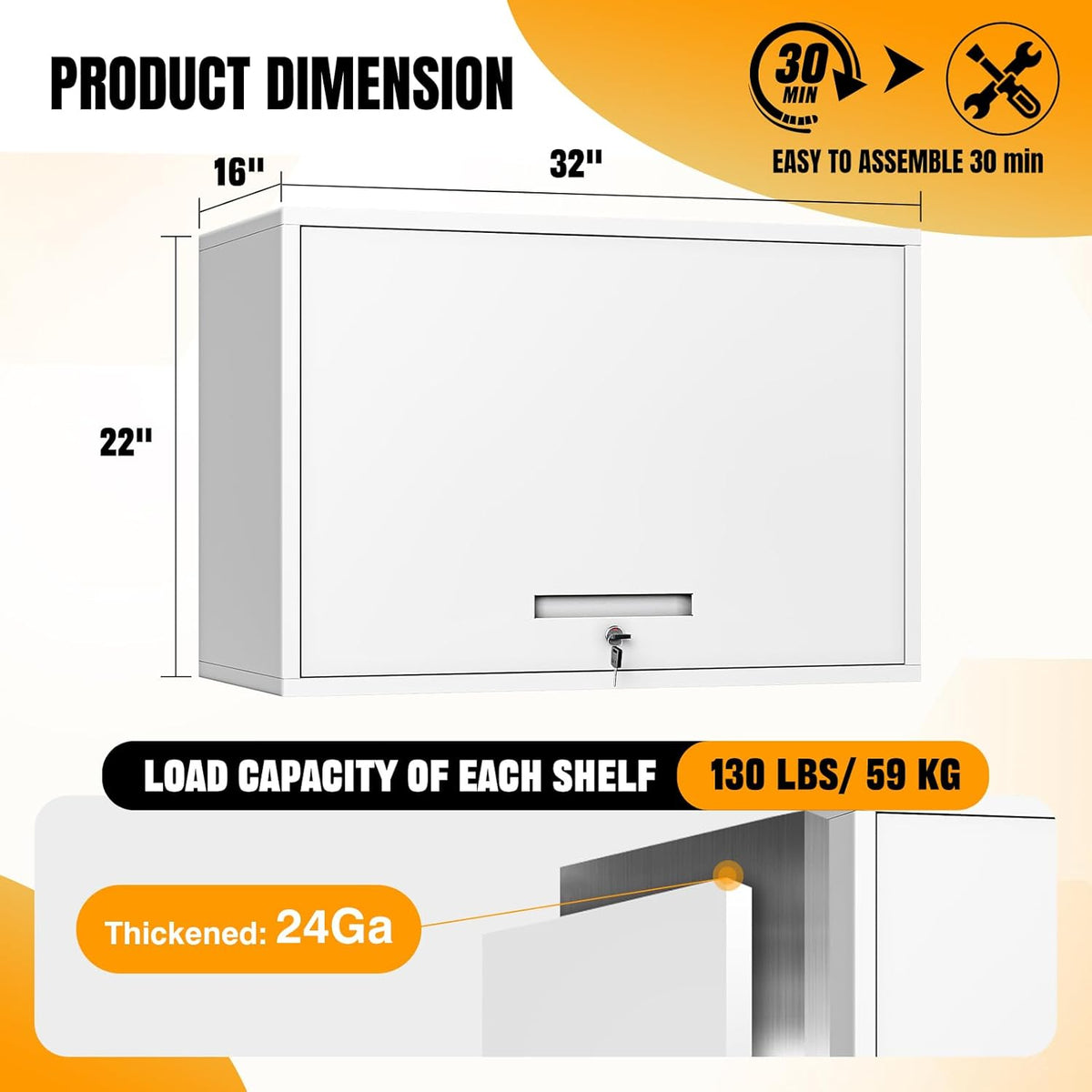 White Metal Wall Cabinet for Bathroom - Over the Toilet, Wall Mounted, Upper Storage, Garage Assembly Required