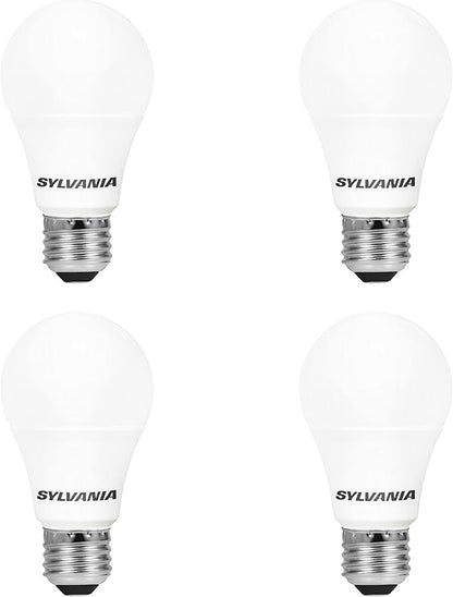 Sylvania LED A19 Light Bulb, 75W Equivalent, Efficient 12W, Medium Base, Frosted Finish, 1100 Lumens, 5000K, Daylight - 4 Pack (78100)