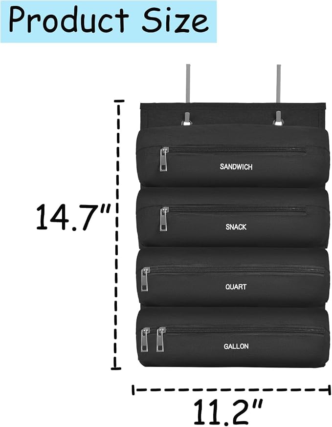 Zipper Bag Organizer Compatible with Gallon, Quart, Sandwich & Snack Food Storage Bag, Kitchen Plastic Bag Storage Organizer for Kitchen RV Camper (Black)