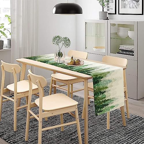 Forest Pine Trees Table Runner, Woodland Tabletop Scarf Home Kitchen Holiday Decor, Seasonal Farmhouse Rustic Dining Decorations Party Supply 13 X 108 Inch