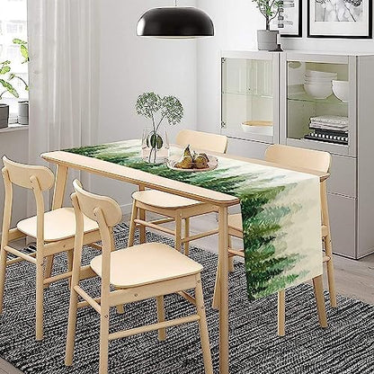 Forest Pine Trees Table Runner, Woodland Tabletop Scarf Home Kitchen Holiday Decor, Seasonal Farmhouse Rustic Dining Decorations Party Supply 13 X 108 Inch