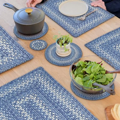 Homespice Denim Jute Braided Trivets Ideal as Hot Pads, Round 8" Set of 3