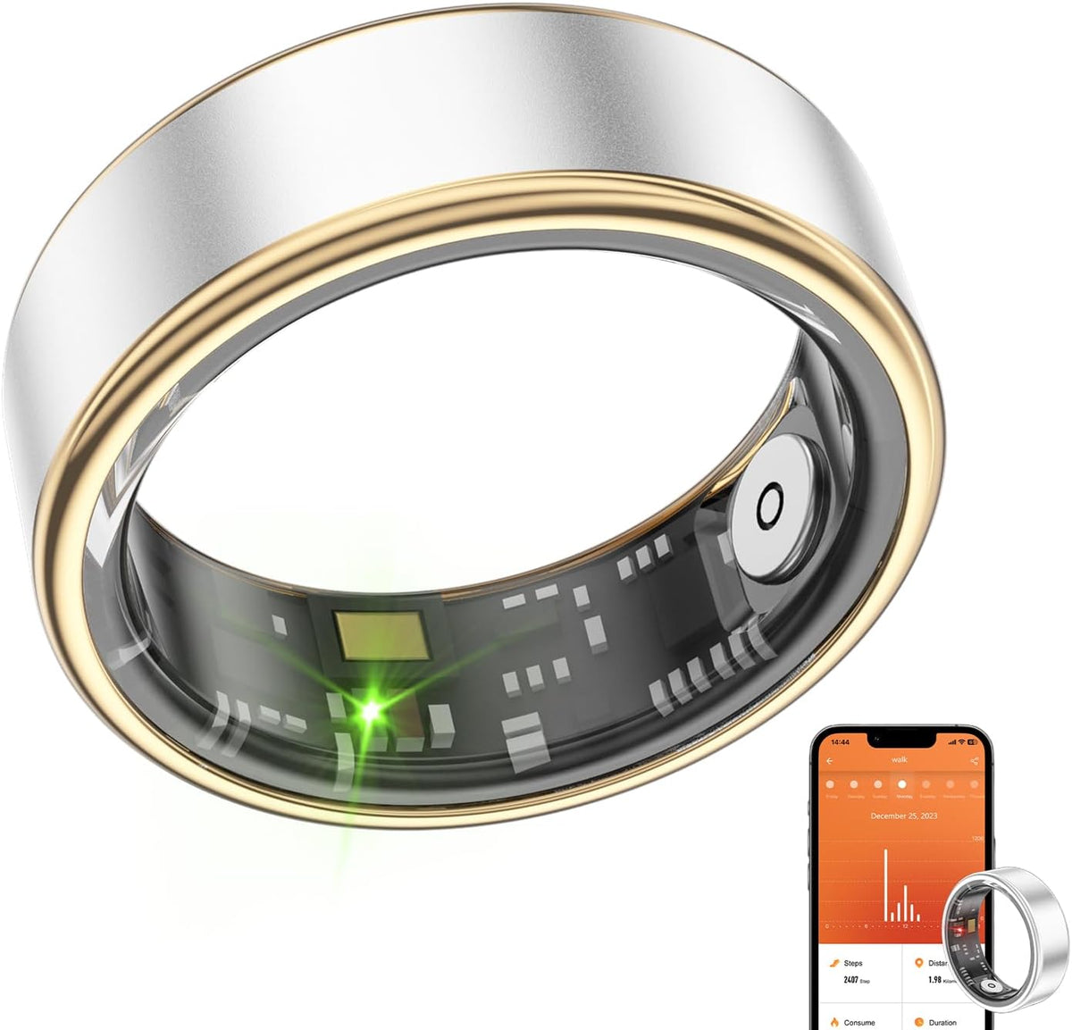 Smart Ring Health Fitness Tracker, Size First with Sizing Kit, Activity & Sleep Tracker/Stress/Heart Rate Monitor, Waterproof Smart Ring for Men/Women, No App Subscription (Platinum, 10)