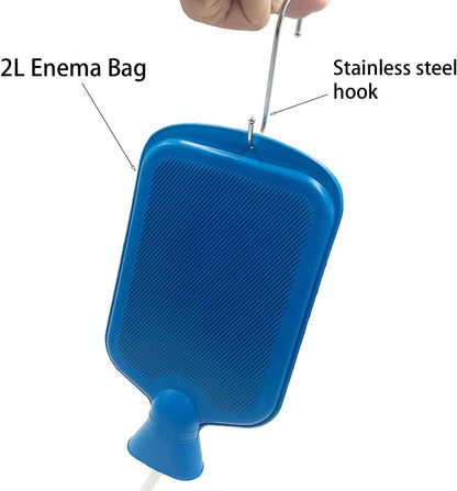 Enema Kit – 2L Enema Bag– 5.0ft. Long Silicone Hose – 5 Multi-Size Reusable Tips – Controlled Water Flow – for Colon Detox Cleanse Enemas