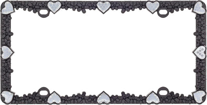 Creathome 3D Daisy Heart License Plate Frame from Pure Zinc Alloy Metal Perfect Plate Holder, Matt Black Daisy with Silver Reflective Heart