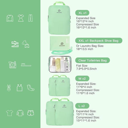 Lightweight Compression Packing Cubes for Suitcases, Compressible Expandable Travel Packing Organizer with Clear Toiletries and Backpack Bag, Travel Essentials for Carry on Luggage 7 Set