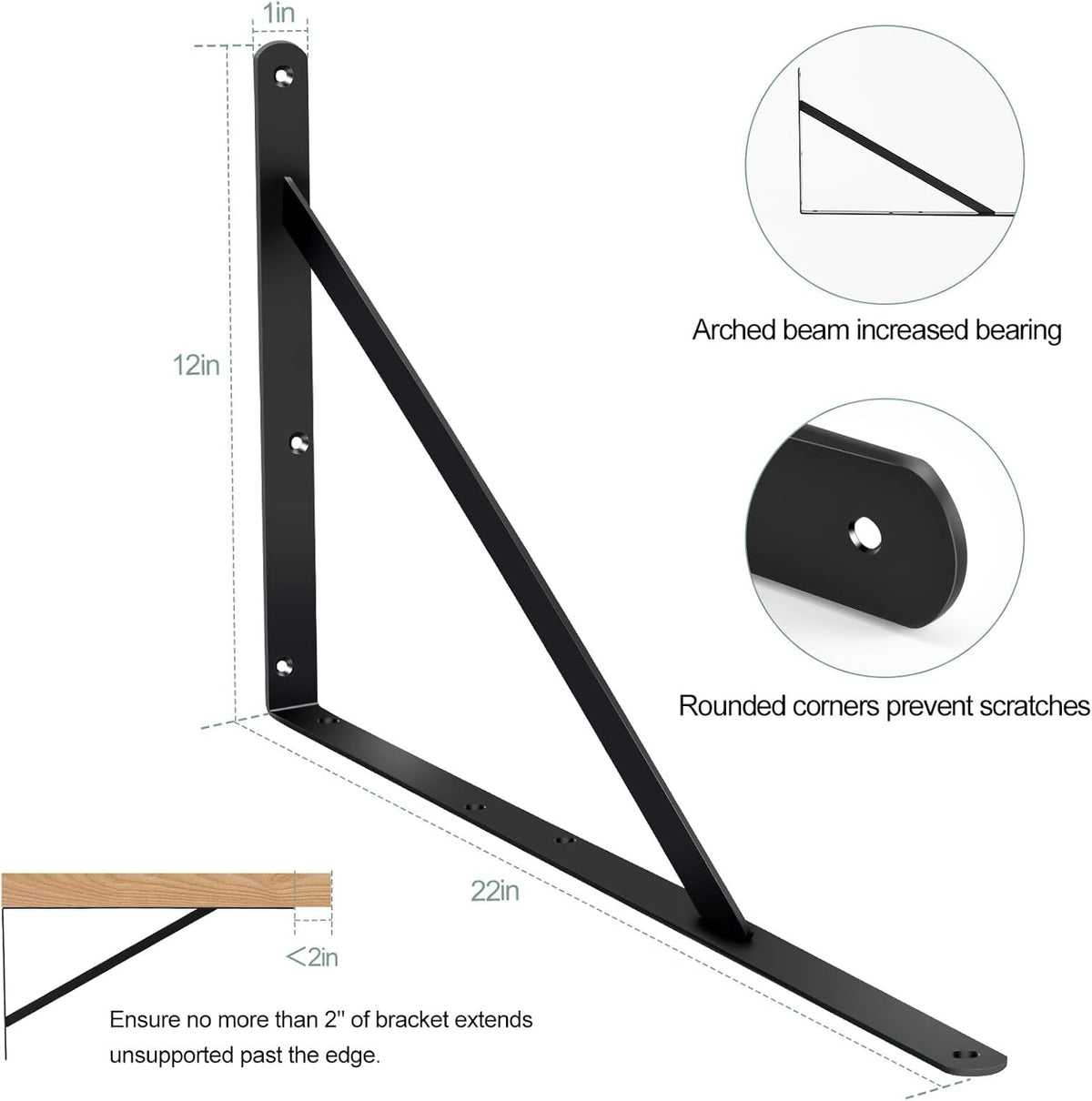 12 Pack L22 x H 12" Black Heavy Duty Shelf Brackets with Screws Metal Shelf Brackets Shelf Support Angle Brackets for Shelves L Brackets Heavy Duty Floating Shelf