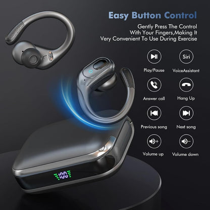 Wireless Earbuds Bluetooth 5.4 Headphones, Noise Canceling Ear Buds with 75hr Playtime, LED Power Display, IPX7 Waterproof Earphones Over-Ear Earphones for Sports/Workouts