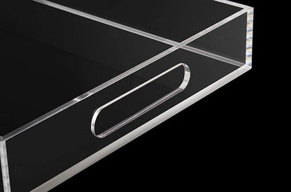 Clear Sturdy Acrylic Serving Tray with Handles-10x15Inch-Serving Coffee,Appetizer,Breakfast,Butler-Kitchen Countertop Tray-Makeup Drawer Organizer-Vanity Table Tray-Ottoman Tray-Decorative Tray