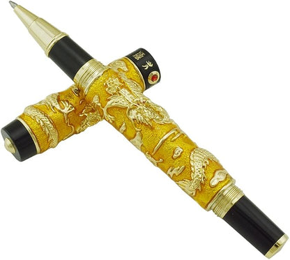 Jinhao Double Dragon Rollerball Pen Golden Cloisonne Enamel Handcraft for Signature and Collection