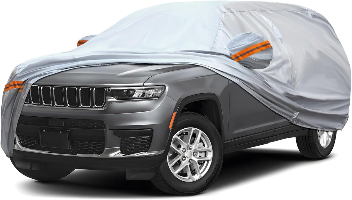 KEYOOG Fit for 198"-208" Length SUVs, 6-Layer Full Car Cover is All-Weather Waterproof, Universal in All Seasons, Snow Prevention, Rainproof, Acid Rainproof, Sunscreen, Orange Reflective Strip